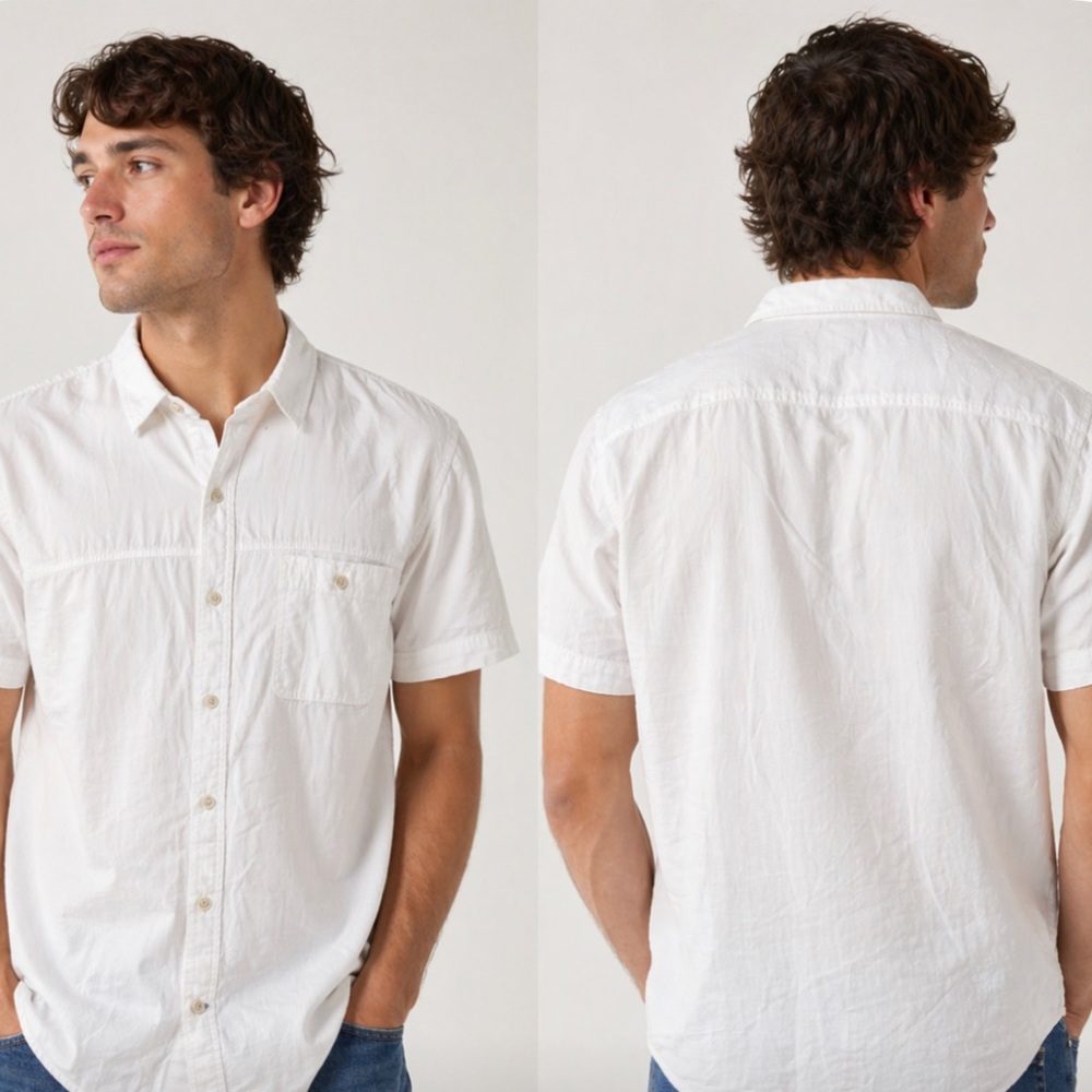 IZOD Mens White Short Sleeve Button-up Shirt | Casual Classic | Size Large